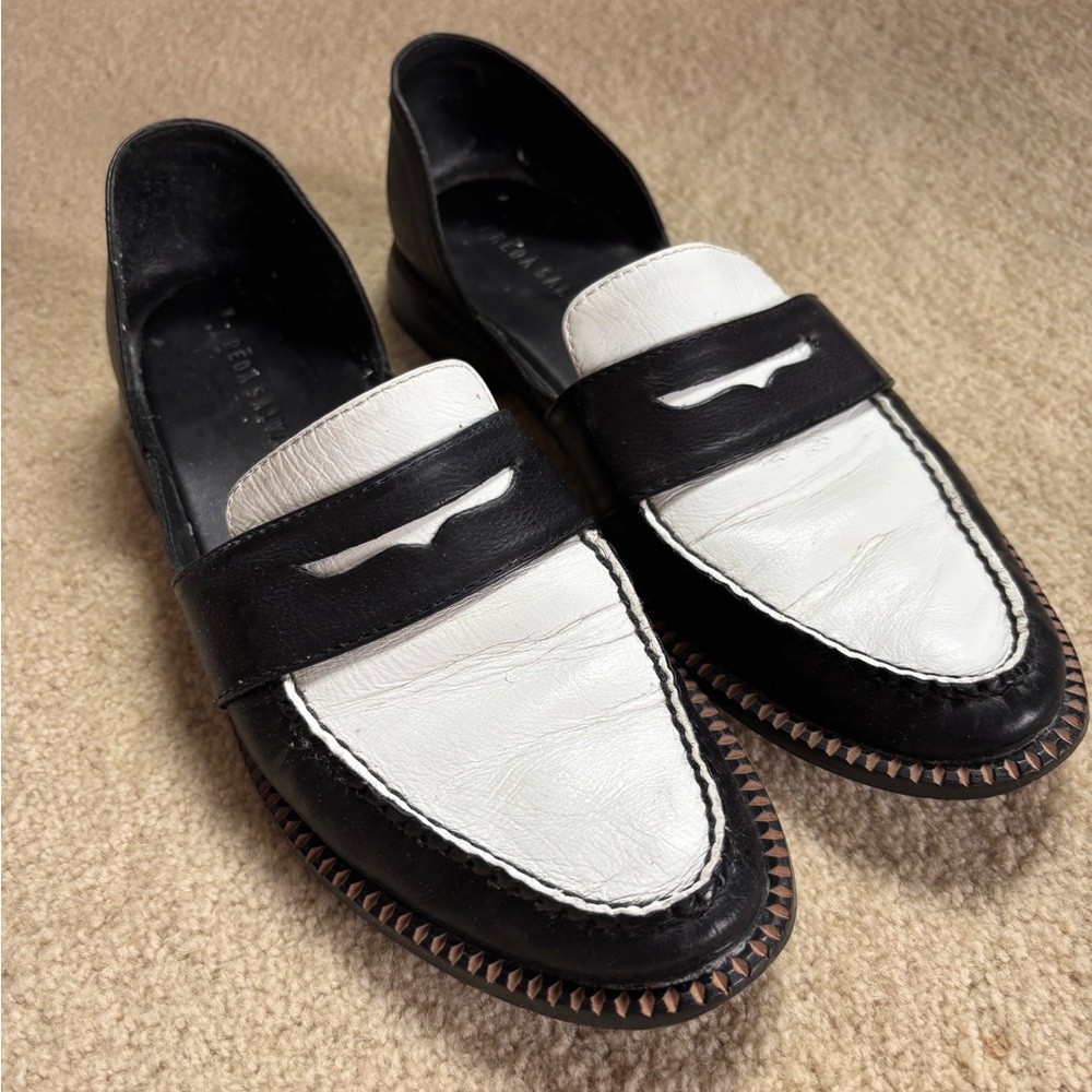 Freda Salvador Black and White Leather Loafers